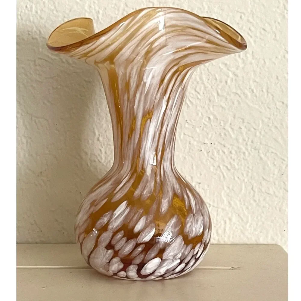 Vintage Handmade Vase Glass Hand Blown Rainbow Art Glass MCM (Murano Style)